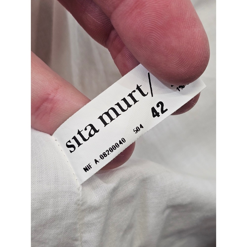 Sita Murt A-Line Skirt Women 42 Grey White Linen Cotton Satin Trim Spain Boho - Picture 6 of 11